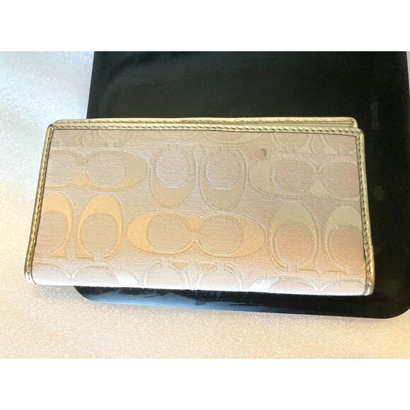 Coach Penelope Cream Champaign Metallic Leather Tote Bag Purse And Wallet Fold - Picture 3 of 16